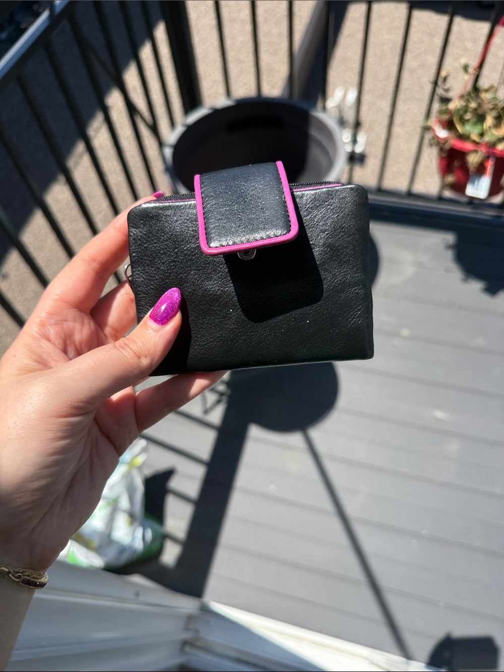 100% genuine Italian leather pink and black wallet